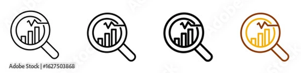 Fototapeta Data analytics icon set in clean outline style for business intelligence dashboards, SaaS platforms, and reporting UI, featuring multistyle stroke and full color variation set