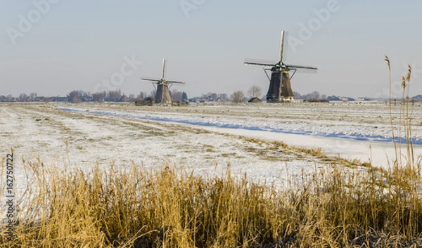 Obraz Two Dutch Mills in Winter