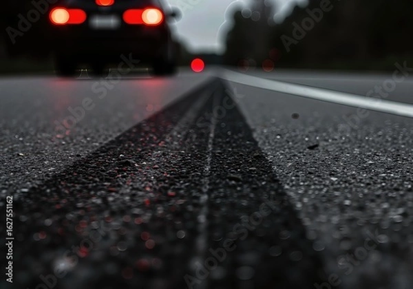 Fototapeta Tire skid mark on asphalt road at night. Concept of road accident, car crash, and emergency brake. Auto problem.