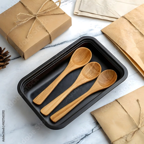 Obraz Sustainable Kitchenware Gift Set on Marble Surface