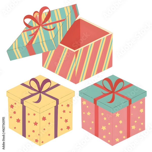 Obraz Three Gift Boxes with Different Patterns, Ready to Open