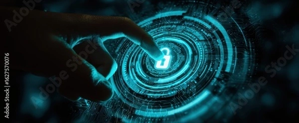 Fototapeta The Interaction With a Futuristic Digital Lock Interface