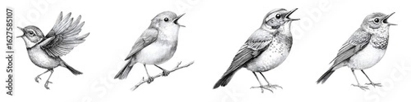 Fototapeta Hand-Drawn Singing Birds Illustration Set