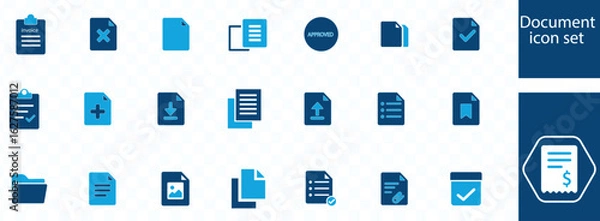 Fototapeta Document set of web icon . Documents Containing contract papers, folder, certificate, accept, approved, clipboard, invoice, archive and more