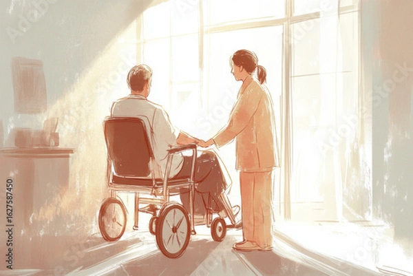 Obraz Hhealthcare worker helping a patient with a mobility aid