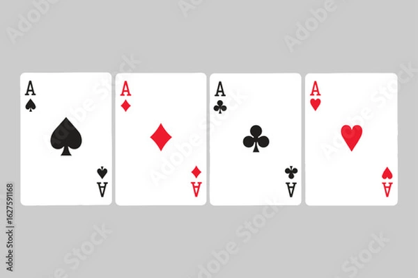 Fototapeta Vector art of four aces playing cards with spade, diamond, club and heart suits on a gray background isolated playing card game vector illustration isolated on white background