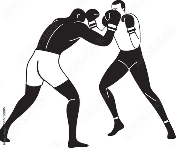 Fototapeta Two boxers face off in a defensive stance. A clean, bold silhouette vector ideal for combat training visuals, gym posters, and sports illustrations.