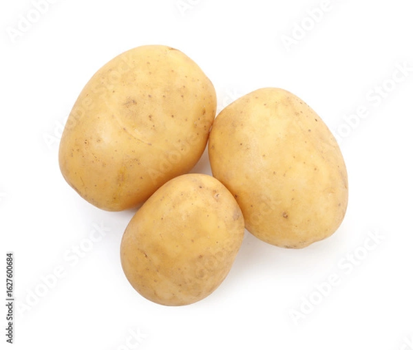 Fototapeta Fresh raw potatoes isolated on white, top view