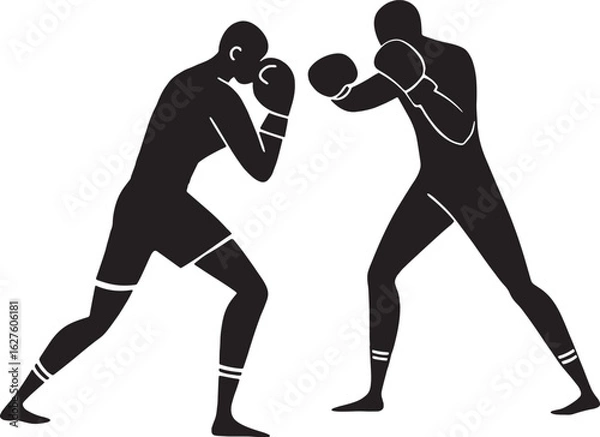 Fototapeta Two boxers face off in a defensive stance. A clean, bold silhouette vector ideal for combat training visuals, gym posters, and sports illustrations.