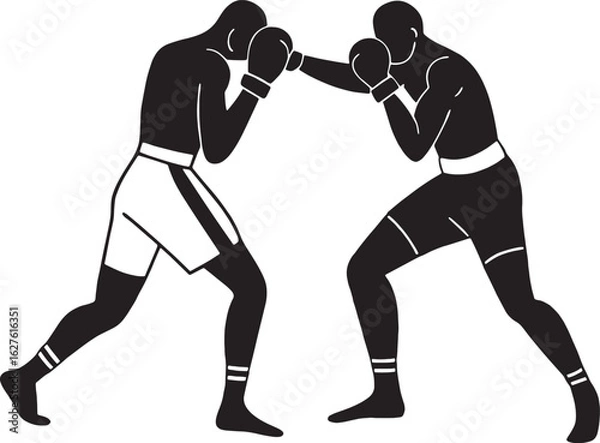 Fototapeta Boxers in close combat with high guard positions. A minimal and sharp vector perfect for combat sports content or gym-related branding.