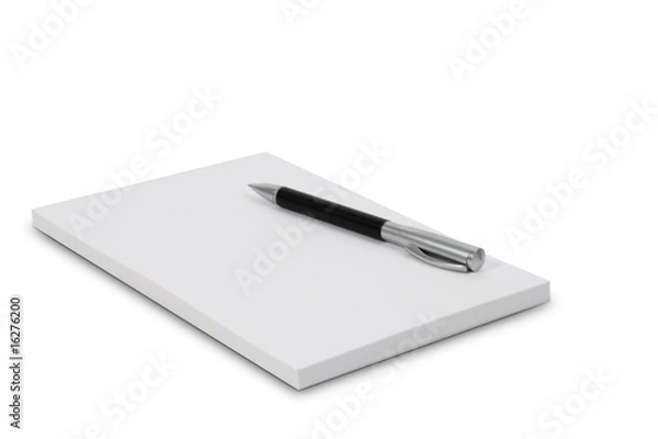 Fototapeta White notepad isolated over white with a ball pen