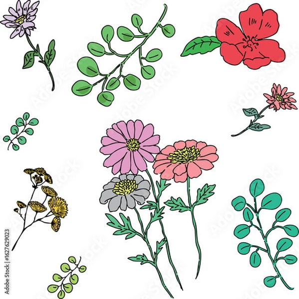 Obraz ナチュラルで可愛い植物とお花のアイコンセット・パステル・お洒落