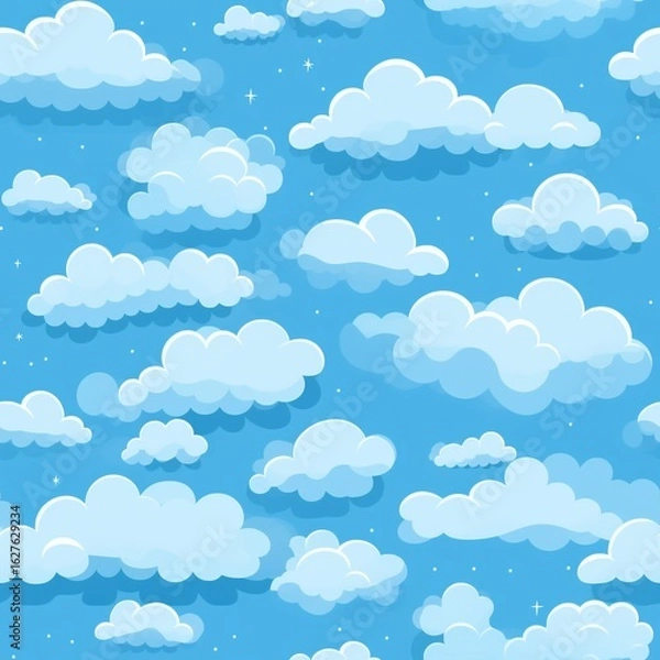 Obraz Cute Blue Sky with Fluffy White Clouds Pattern Background
