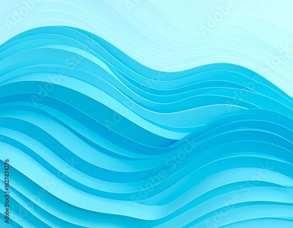 Fototapeta Serene abstract background featuring multiple layers of flowing cyan and light blue waves. Creates a sense of depth, movement, and tranquility. Ideal for digital art, presentations, and contemporary d
