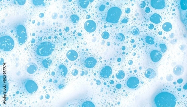 Fototapeta 爽やかな青色の石鹸の泡が広がる清潔感のある泡背景テクスチャ写真
