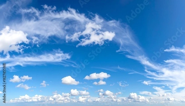 Fototapeta Wide shot of a vibrant blue sky with fluffy white clouds