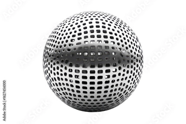 Fototapeta Abstract sphere with grid pattern isolated on transparent background. Silver sphere ball icon isolated on white background, 3d render.