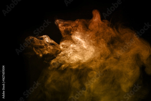 Obraz  A powerful windstorm blew through the desert, kicking up a swirling mix of dust, sand, and smoke, as golden flakes of soil and dirt danced in the air like magical sparks against the dark

