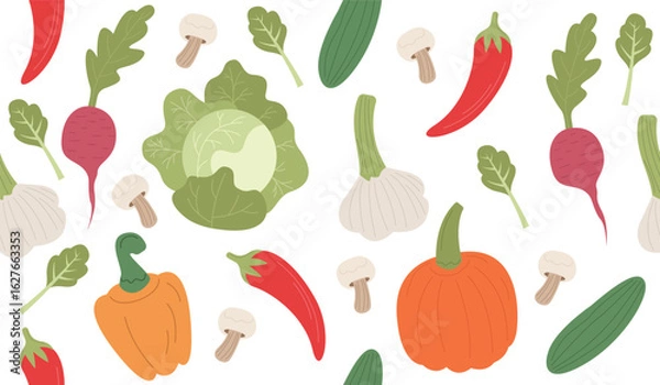 Fototapeta Cute mix vegetables pattern background vector design