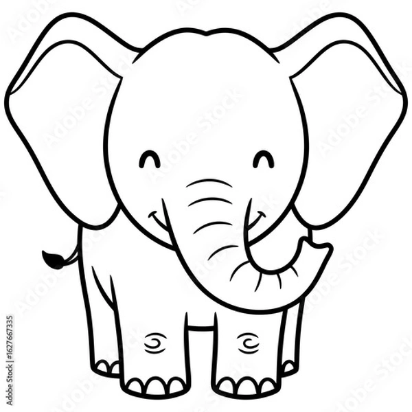 Fototapeta Cute cartoon elephant smiling and waving its trunk in a cheerful pose