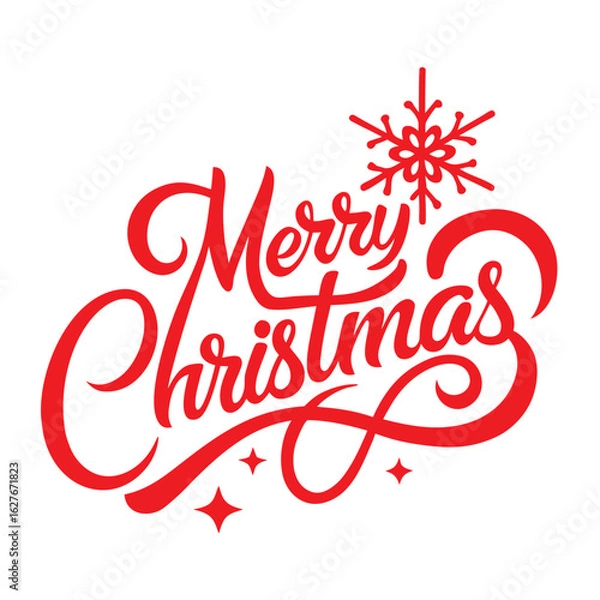 Fototapeta Festive Merry Christmas Red Calligraphy with Snowflake and Stars Illustration