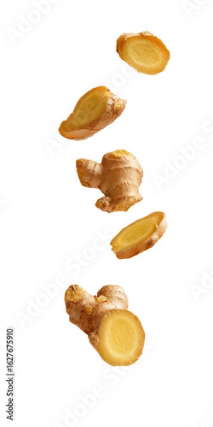 Fototapeta Fresh ginger slices falling