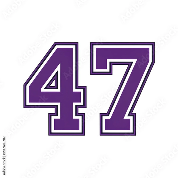 Fototapeta Purple number 47 digit design with white outline on black background illustrative graphic