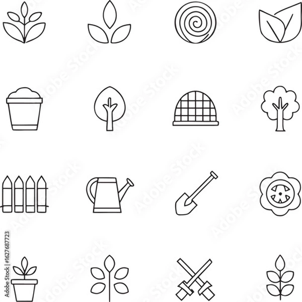 Fototapeta Outline Icon Set for Garden and Plant Concepts