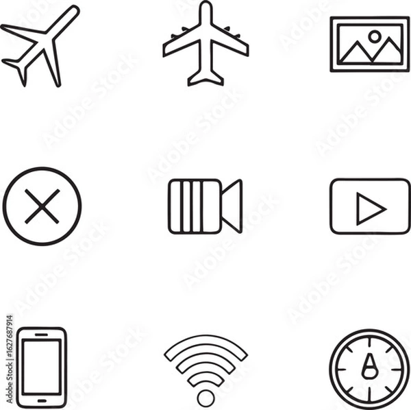 Fototapeta Set of universal web and travel line icons