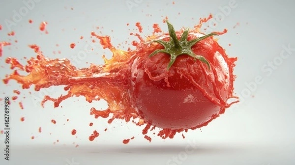 Fototapeta Burst tomato in vibrant juice splash