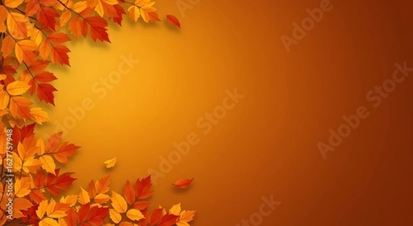 Fototapeta Vibrant autumn leaves in shades of orange, red, and yellow frame a warm, goldenbrown background, creating a beautiful seasonal backdrop with ample copy space