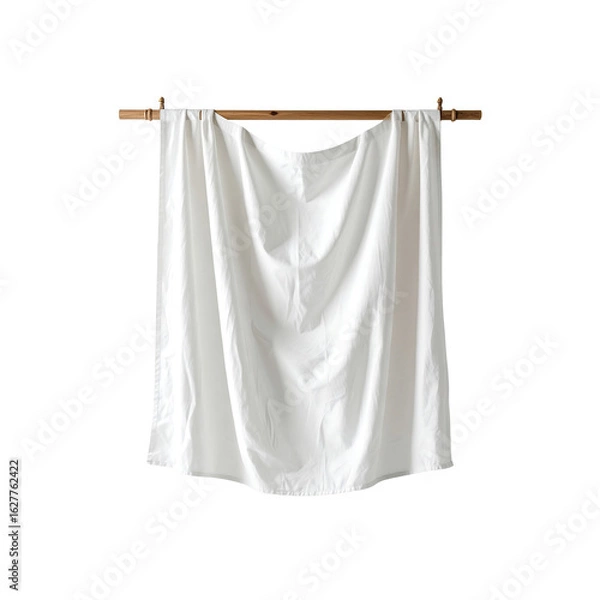 Obraz Clean white textile cloth hanging from wooden rod on transparent background
