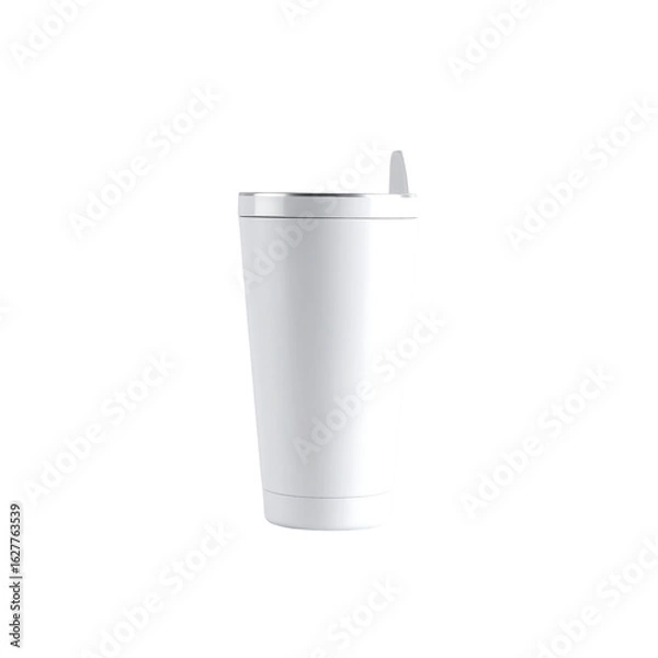Obraz Sleek white travel tumbler with silver trim on transparent background