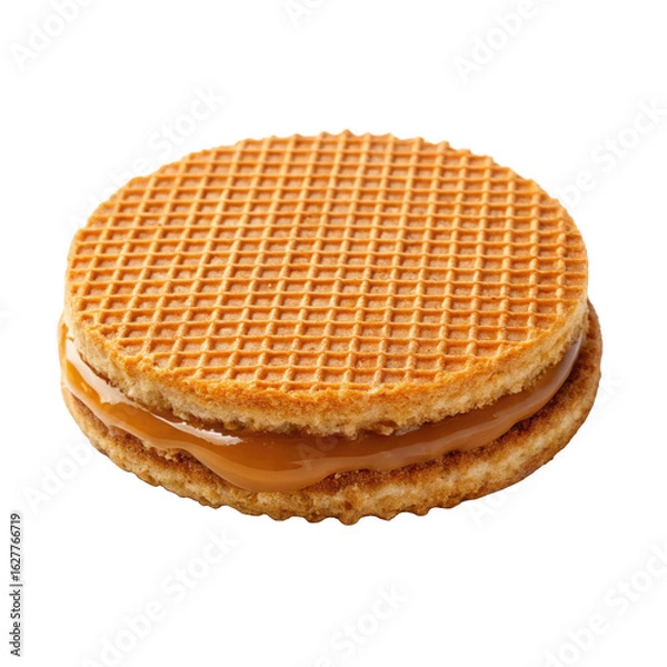 Fototapeta Dutch Caramel waffle, round stroopwafel on transparent 