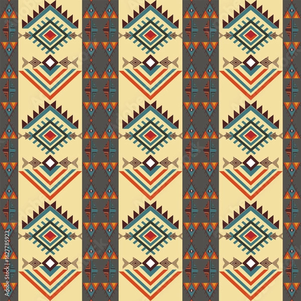Fototapeta geometric ethnic seamless pattern. Colorful ethnic illustration design for fabric, textile, blanket, rug, carpet, and fashion,300dpi