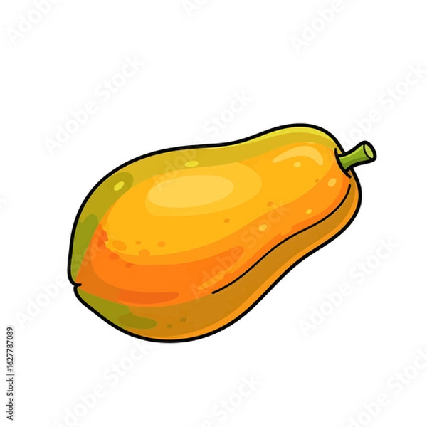 Obraz A vibrant illustration of a ripe tropical papaya fruit, hand-drawn in a cartoon style and isolated on a white background.