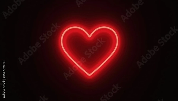 Fototapeta A vibrant red neon heart glows brightly in the darkness representing love and passion