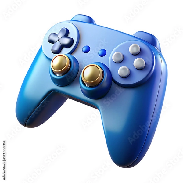 Obraz Modern blue gaming controller with gold accents on black background