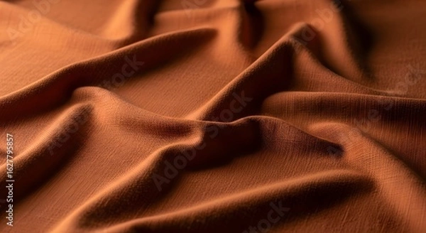 Obraz Close-up of Soft Warm terracotta  Fabric Texture with Gentle Folds and Subtle Weave Pattern for Textile and Design Background