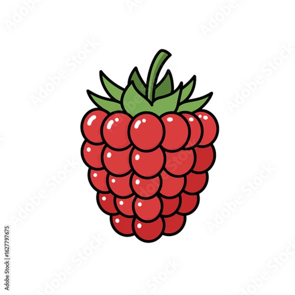 Obraz Vibrant red raspberry illustration, a symbol of fresh summer fruit and healthy eating concepts. Cartoon style vector icon isolated.