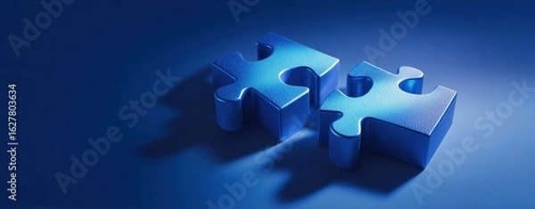 Obraz The blue puzzle pieces concept symbolizing teamwork and problem-solving.