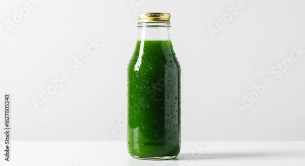 Fototapeta 爽やか緑ジュース 光輝くガラス瓶 健康飲料. AI Generated