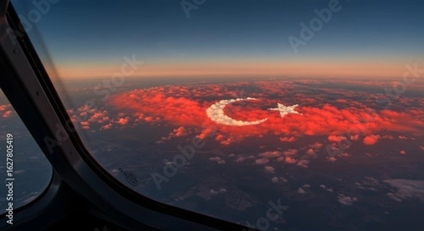 Fototapeta High-Altitude Horizon with Turkish Symbolism in Clouds