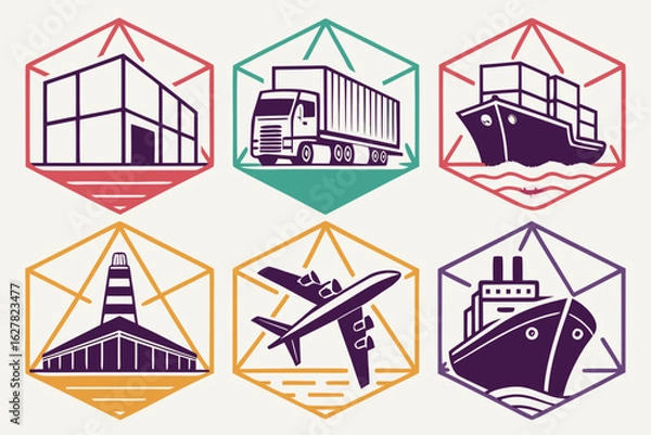 Fototapeta Set of icons representing logistics and transportation services