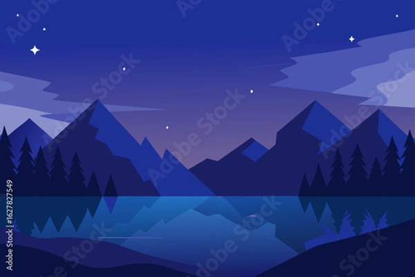 Fototapeta Serene mountain lake reflection under a starry night sky