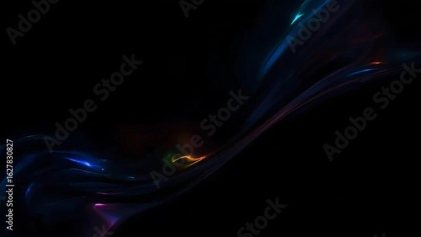 Fototapeta Dark futuristic abstract background. Iridescent glass blade shapes 3d render. Deep navy and black hues. Prism light flare. Smooth gradient. Neon glow shimmer. Metallic blur. Minimal design.