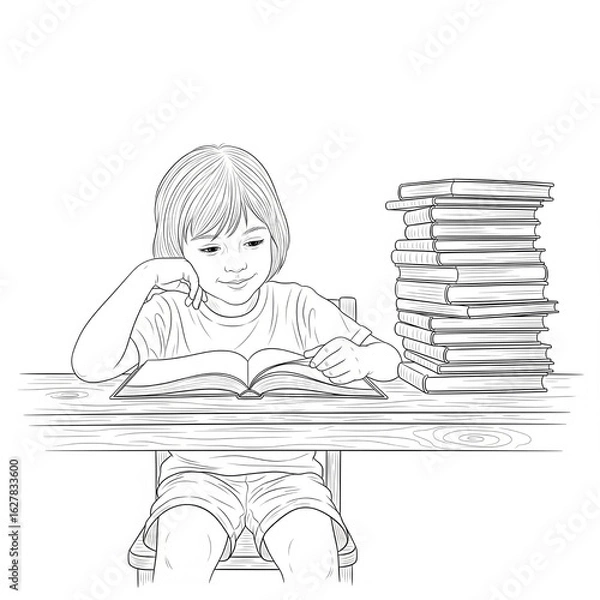 Fototapeta Black and white vector line drawing of a school 