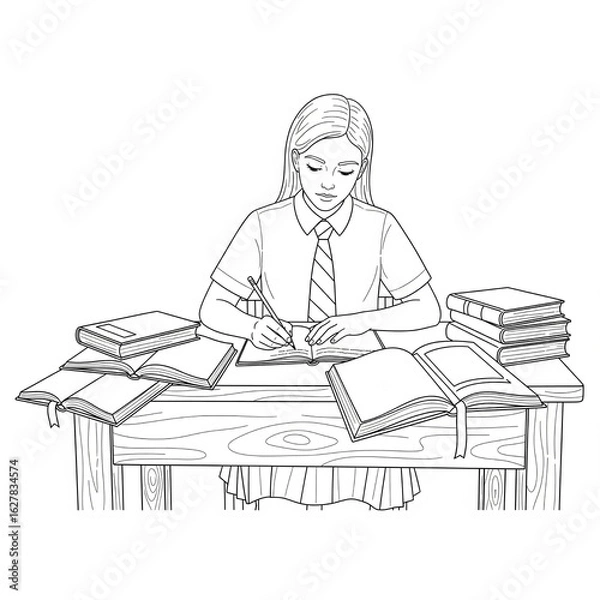 Fototapeta Black and white vector line drawing of a school 