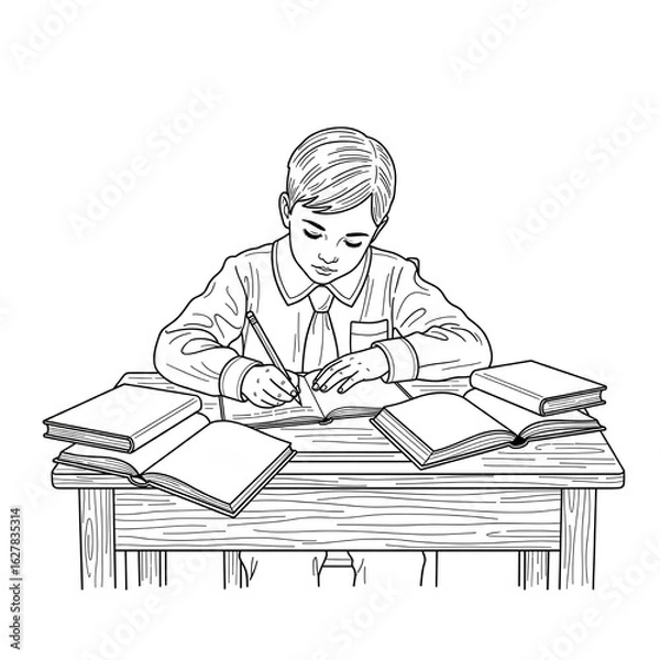 Fototapeta Black and white vector line drawing of a school 