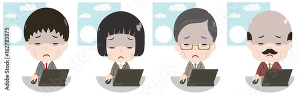 Obraz 朝にパソコンを使うビジネスマンセット　疲労